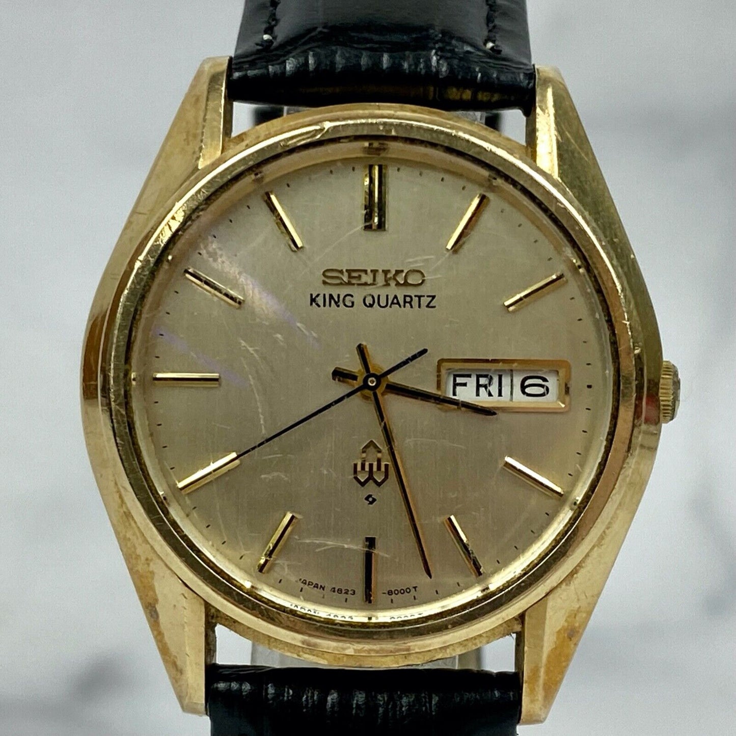 SEIKO KING QUARTZ 4823-8000 Gold Dial Day/Date Mens Watch Vintage Excellent