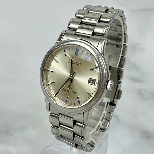 SEIKO Grand Seiko 8J56-7000 Quartz Silver Date Mens Watch Vintage Excellent