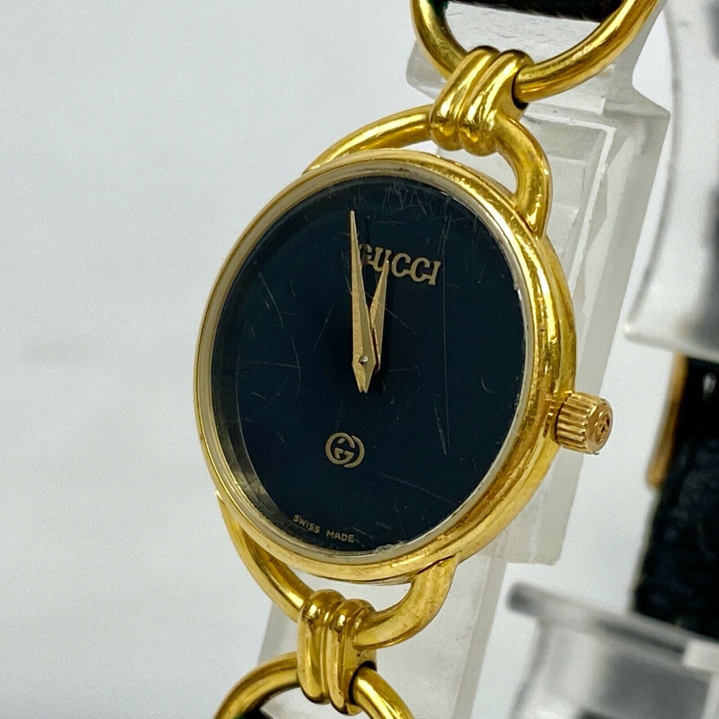 GUCCI 6000L Swiss Made Black Dial Analog Quartz Womens Watch Vintage Excellent