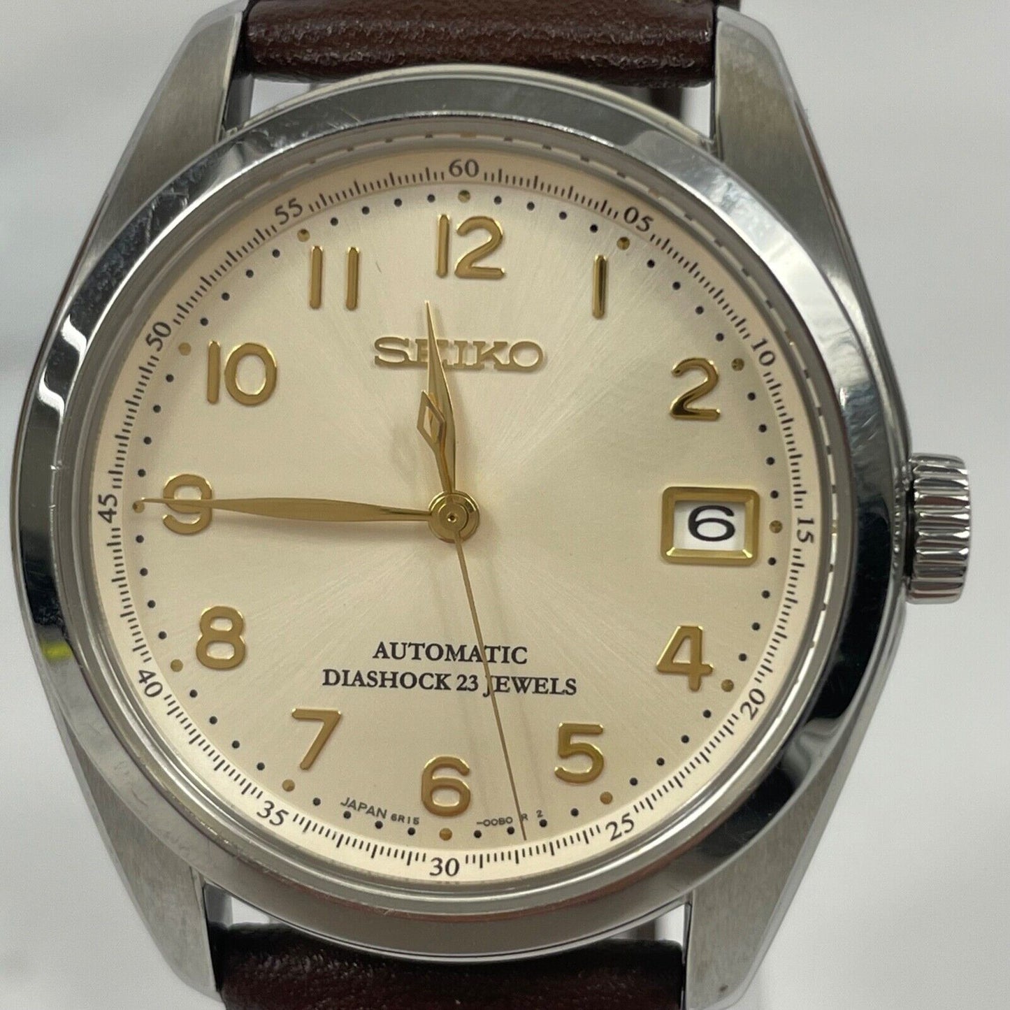 SEIKO 6R15-00C0 DiaShock 23J Mechanical Automatic Mens Watch Vintage Excellent