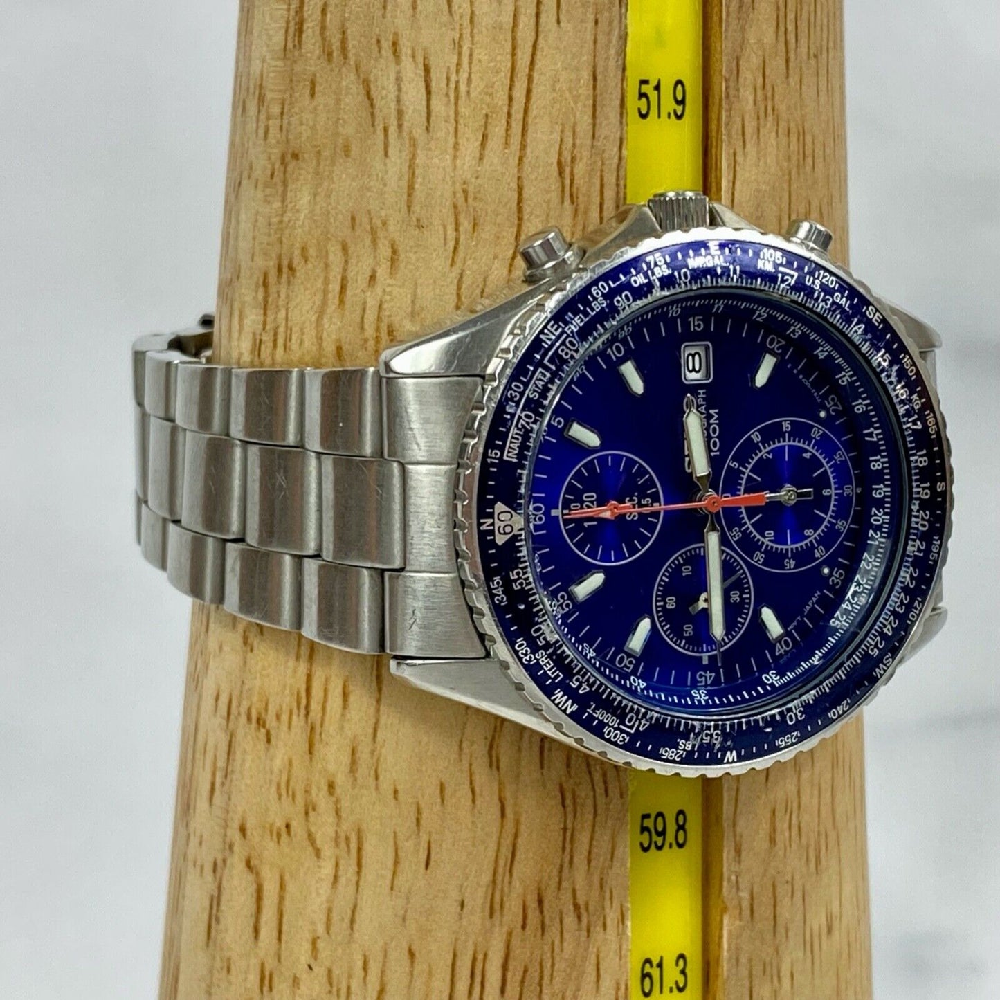 SEIKO Chronograph 7T92-0CF0 Quartz Date Blue Japan Mens Watch Vintage Excellent