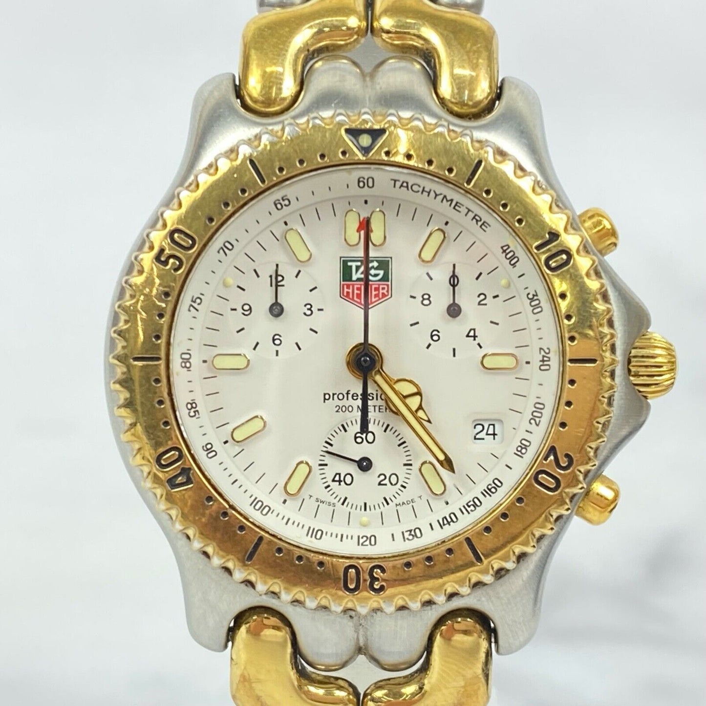 TAG HEUER CG1120 Chronograph White Dial Quartz Mens Watch Vintage Excellent