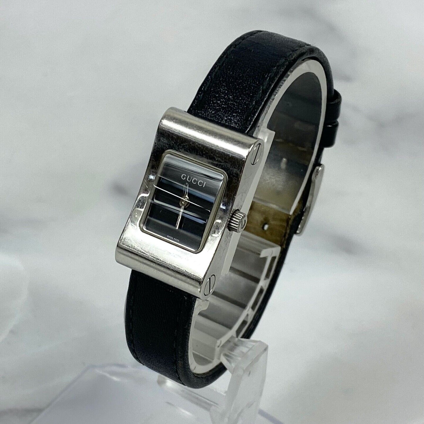 GUCCI 2300L Swiss Black Analog Rectangle Quartz Womens Watch Vintage Excellent