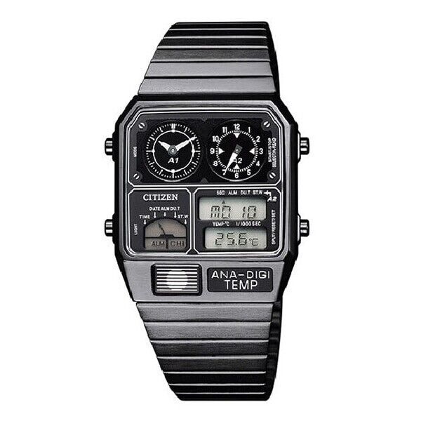 CITIZEN JG2105-93E TEMP Retro Analog Digital Black Quartz Mens Watch New