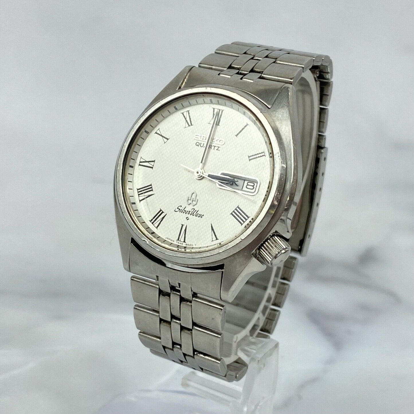 SEIKO Silver Wave 7546-8010 Day/Date Japan Quartz Mens Watch Vintage Excellent