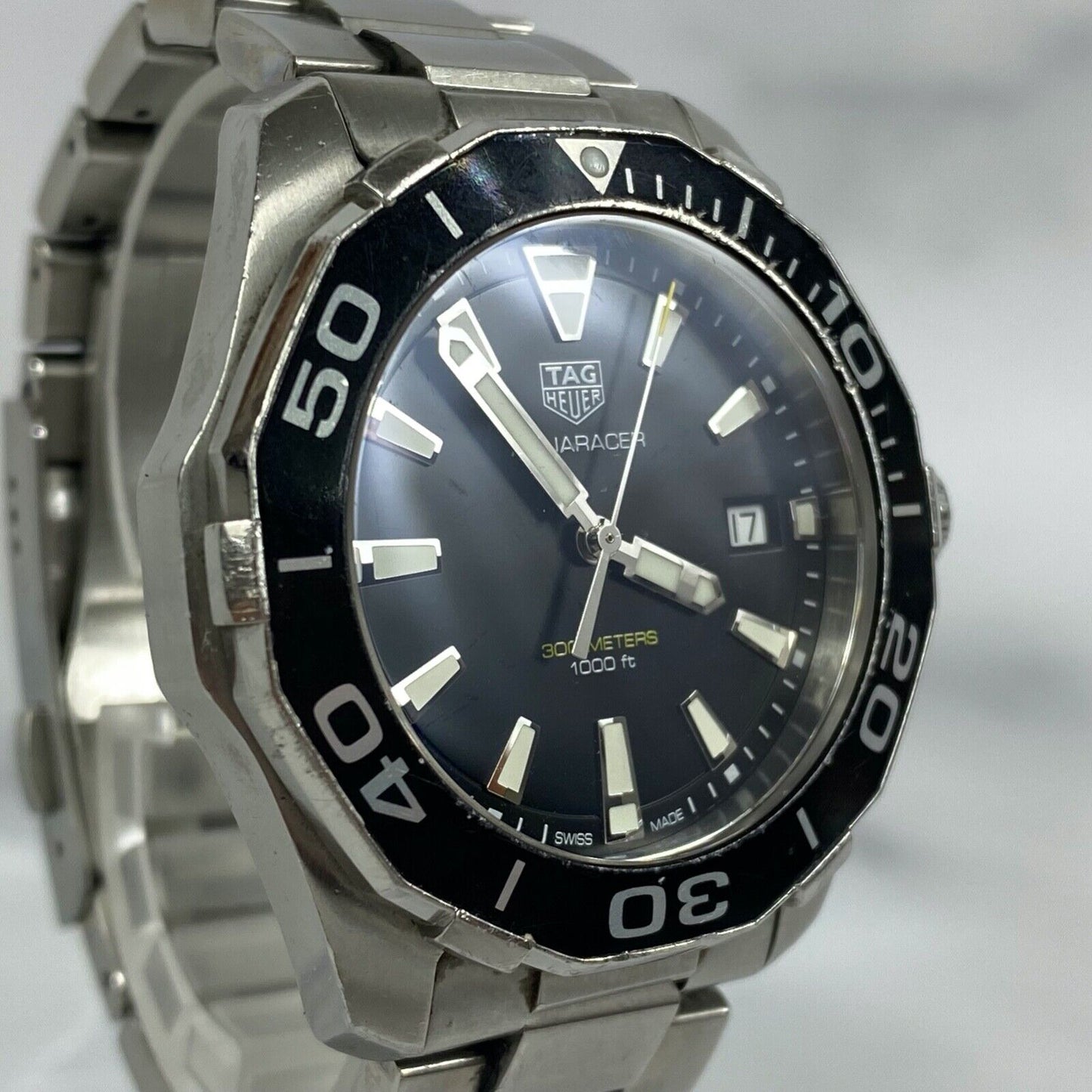 TAG HEUER WAY111A Aquaracer 300m 1000ft Date Quartz Mens Watch Vintage Excellent