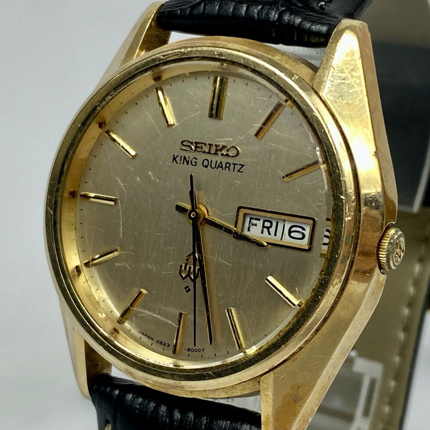 SEIKO KING QUARTZ 4823-8000 Gold Dial Day/Date Mens Watch Vintage Excellent