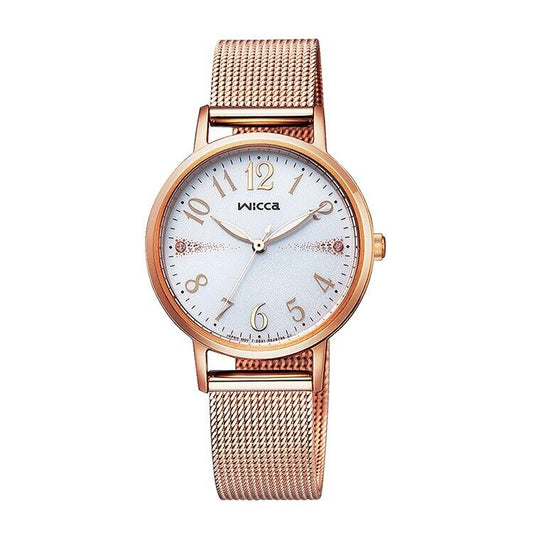 Citizen Wicca KP5-166-13 Pink Gold Mesh Band Solar Womens Watch New Japan