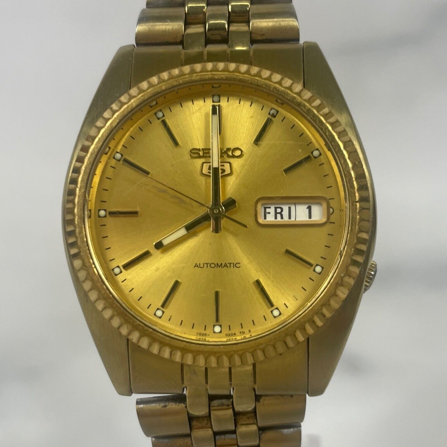 SEIKO 5 7S26-0500 Gold Day/Date Analog Automatic Men's Watch Vintage Excellent