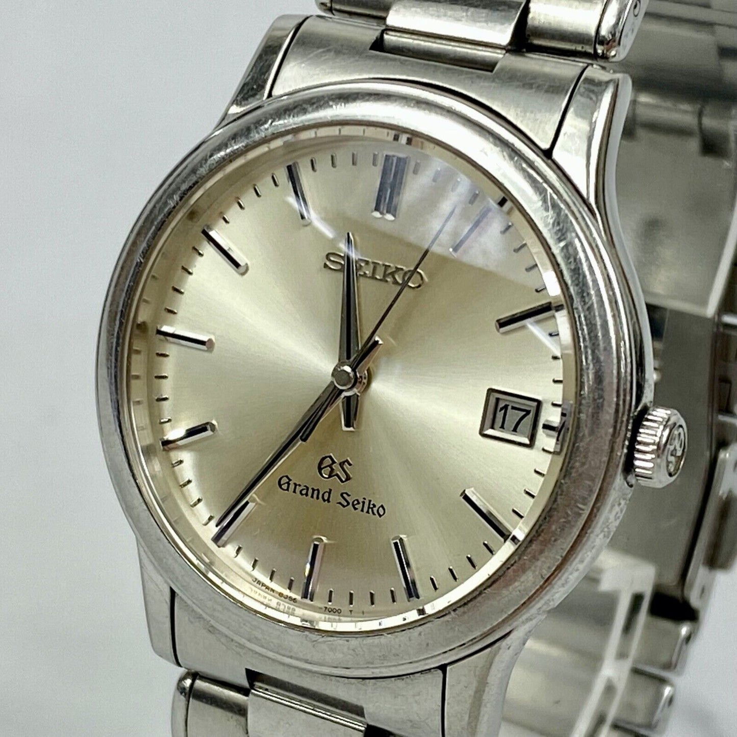 SEIKO Grand Seiko 8J56-7000 Quartz Silver Date Mens Watch Vintage Excellent