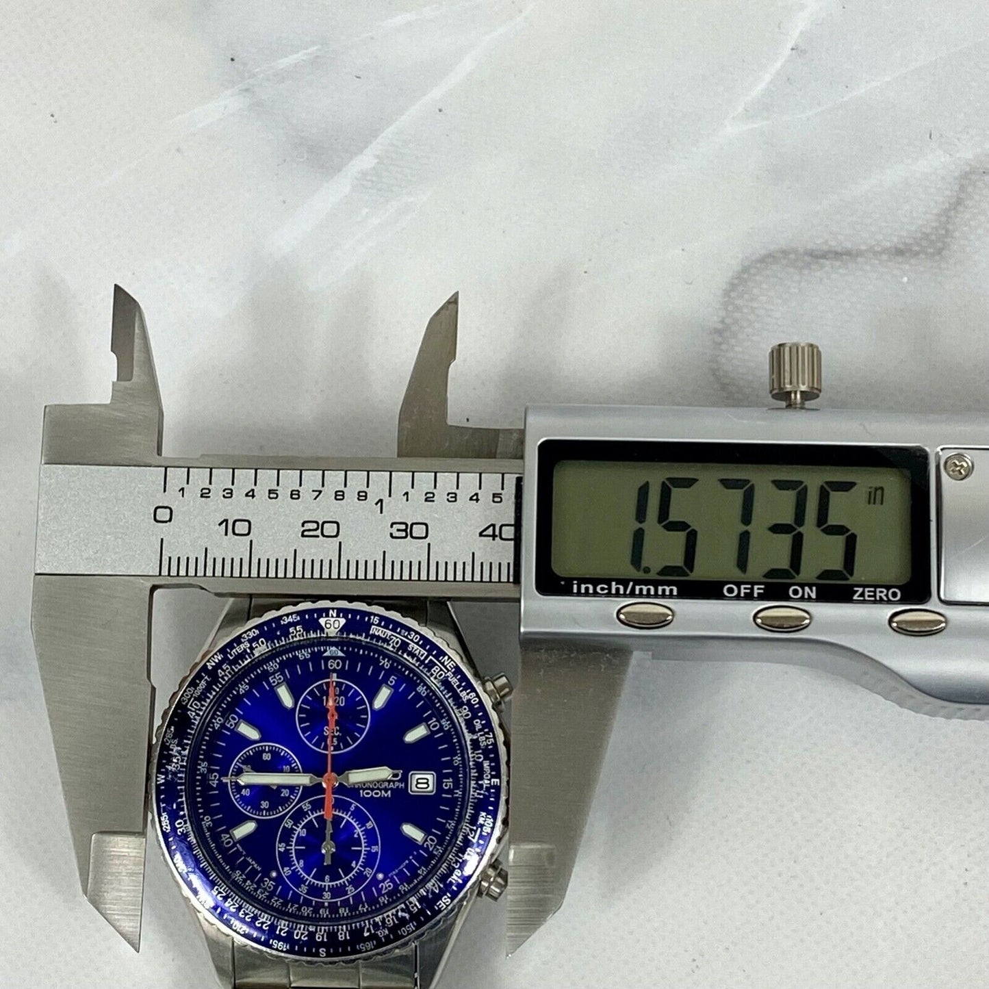 SEIKO Chronograph 7T92-0CF0 Quartz Date Blue Japan Mens Watch Vintage Excellent