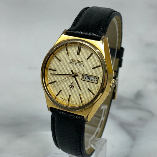 SEIKO KING QUARTZ 4823-8120 Gold Dial Day/Date Mens Watch Vintage Excellent