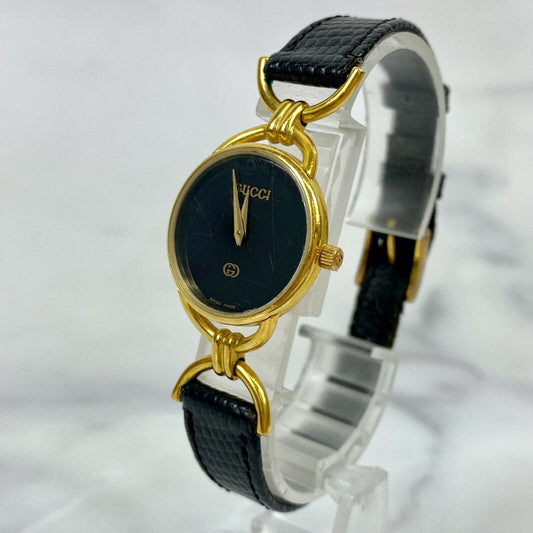 GUCCI 6000L Swiss Made Black Dial Analog Quartz Womens Watch Vintage Excellent