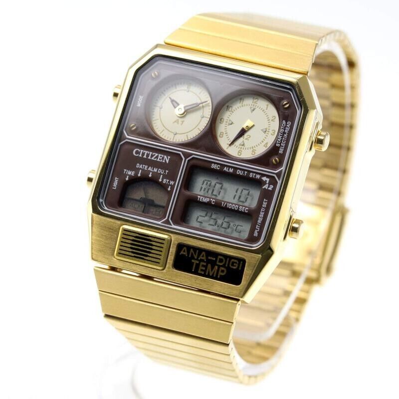 CITIZEN JG2103-72X TEMP Brown Gold Analog Digital Retro Quartz Mens Watch New