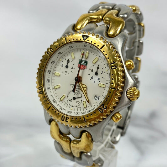 TAG HEUER CG1120 Chronograph White Dial Quartz Mens Watch Vintage Excellent