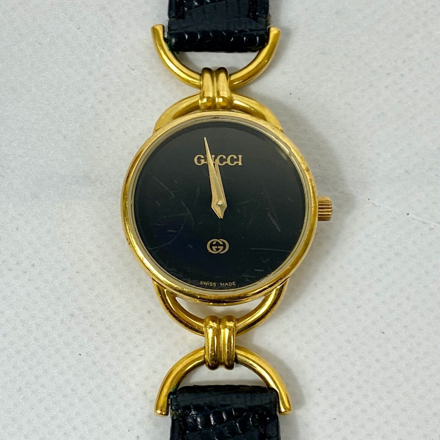 GUCCI 6000L Swiss Made Black Dial Analog Quartz Womens Watch Vintage Excellent