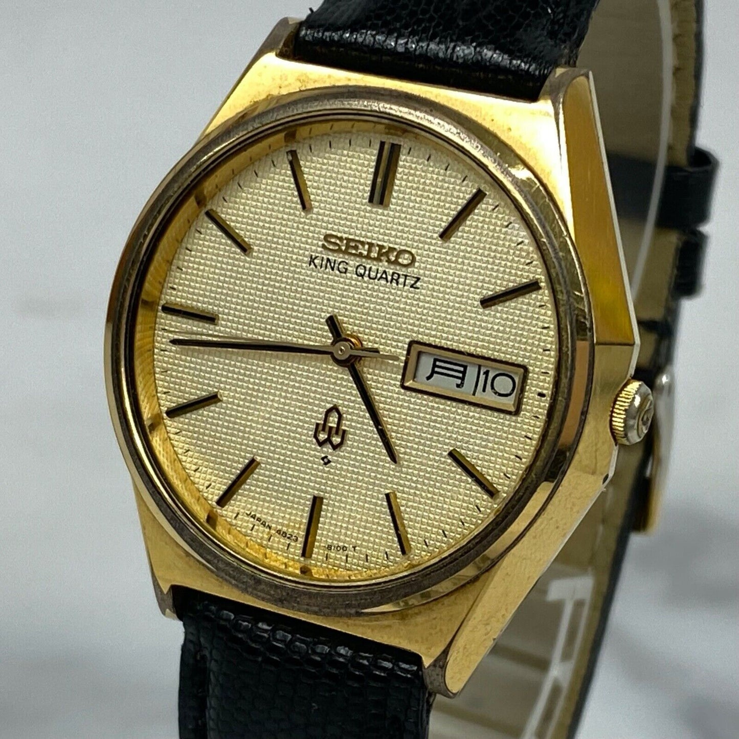 SEIKO KING QUARTZ 4823-8120 Gold Dial Day/Date Mens Watch Vintage Excellent