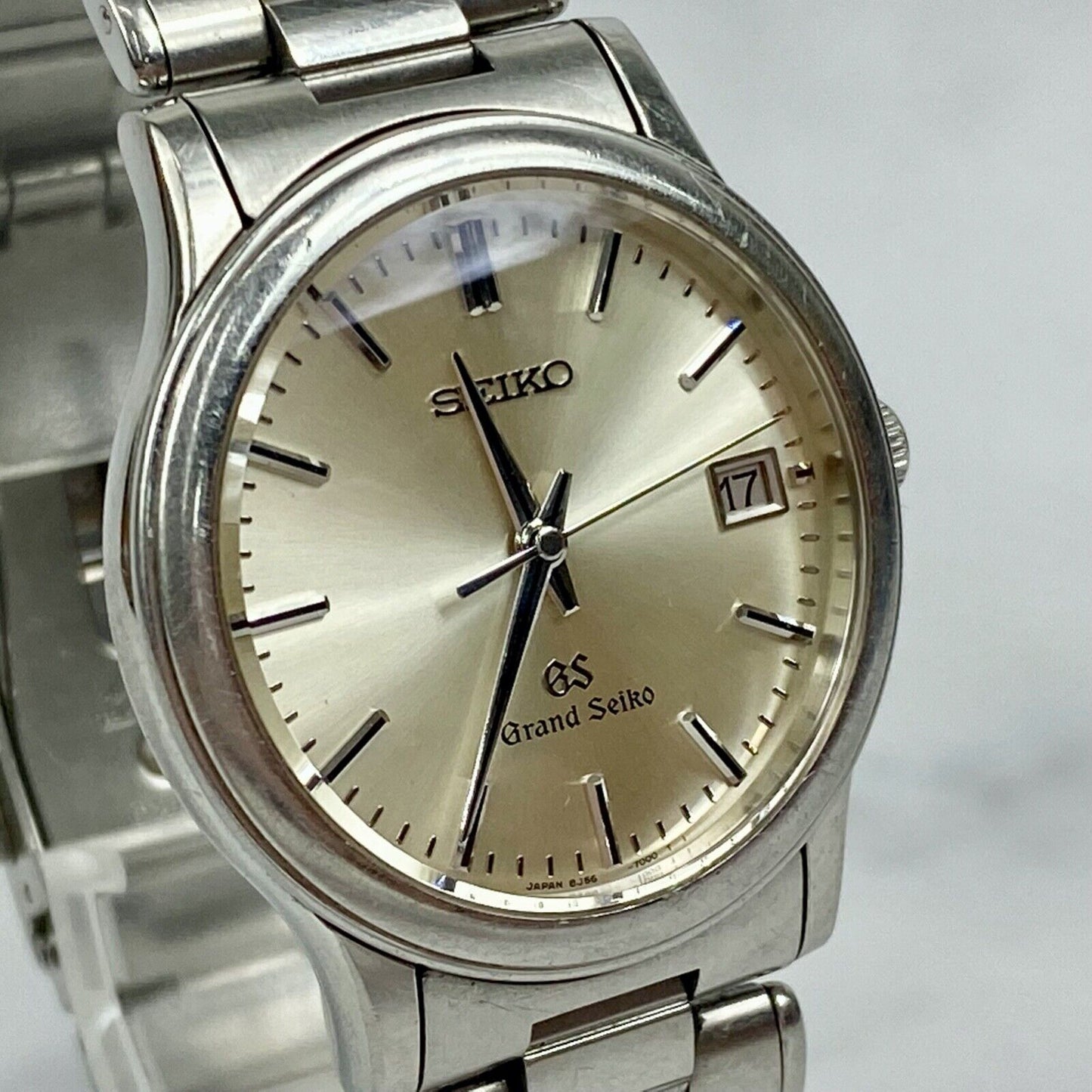 SEIKO Grand Seiko 8J56-7000 Quartz Silver Date Mens Watch Vintage Excellent