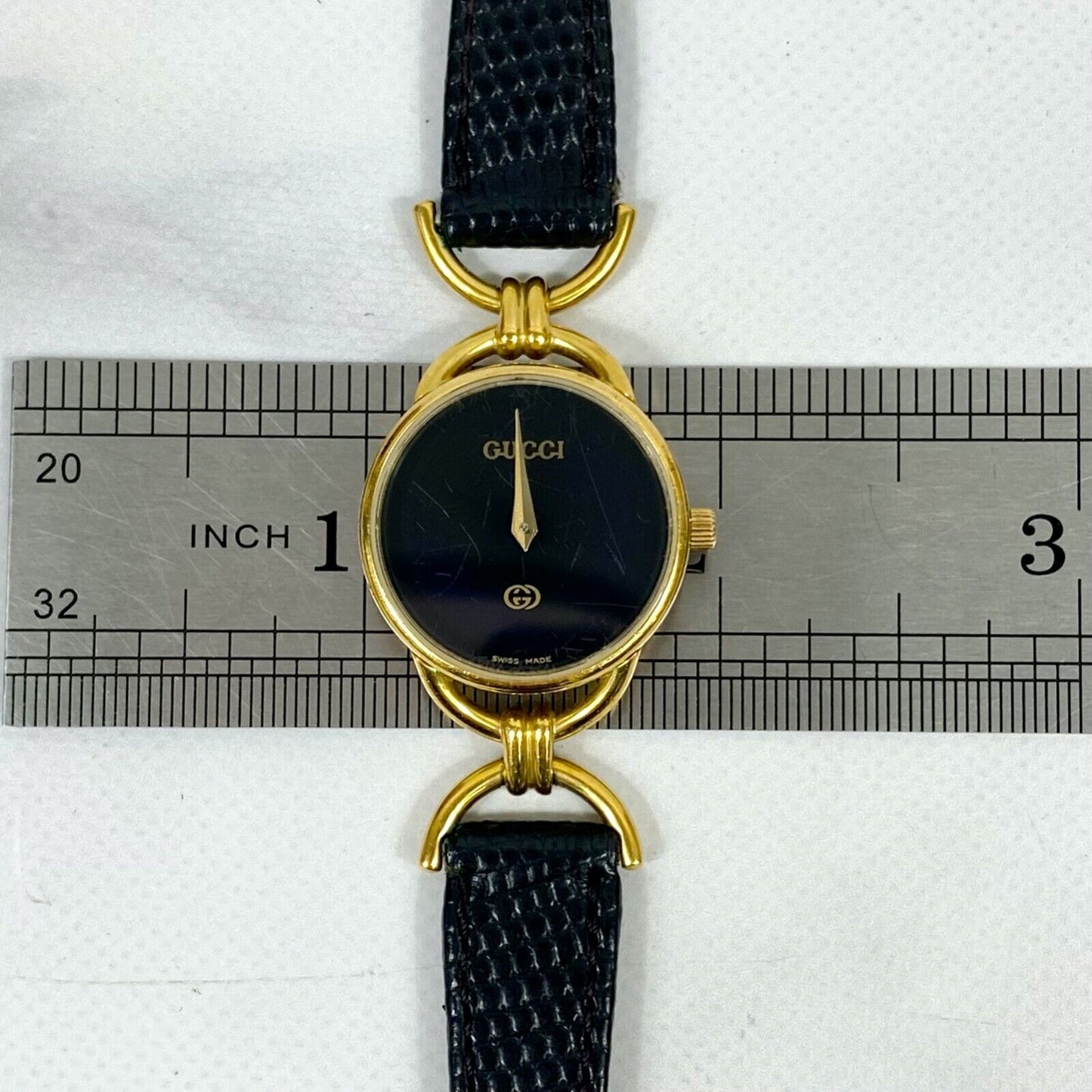 GUCCI 6000L Swiss Made Black Dial Analog Quartz Womens Watch Vintage Excellent