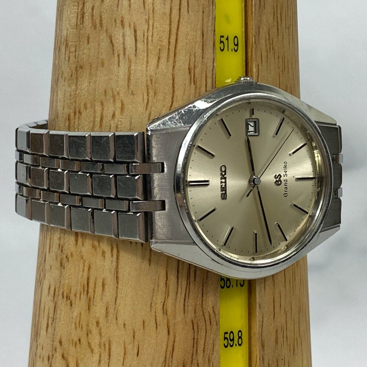 SEIKO GS Grand Seiko 9587-8000 Quartz Silver Date Mens Watch Vintage Excellent