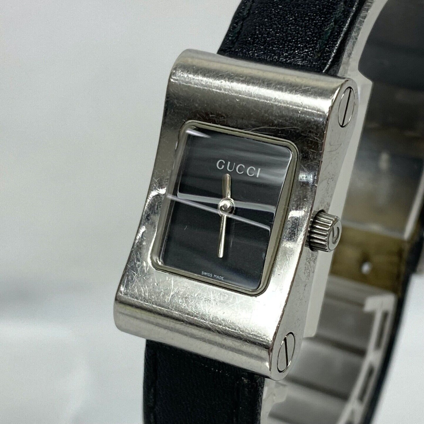 GUCCI 2300L Swiss Black Analog Rectangle Quartz Womens Watch Vintage Excellent