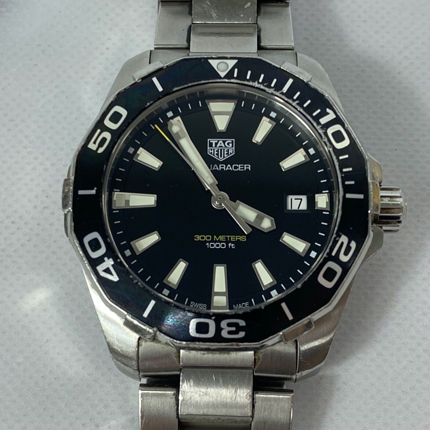 TAG HEUER WAY111A Aquaracer 300m 1000ft Date Quartz Mens Watch Vintage Excellent