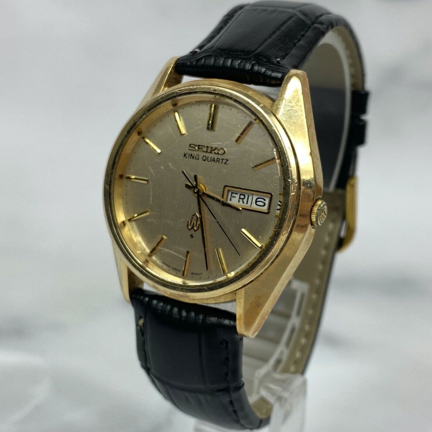 SEIKO KING QUARTZ 4823-8000 Gold Dial Day/Date Mens Watch Vintage Excellent