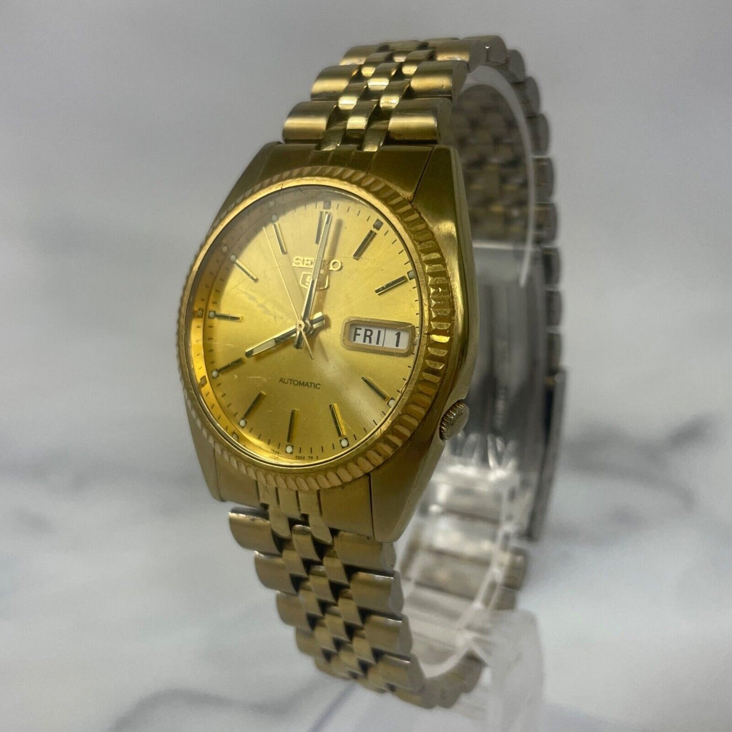 SEIKO 5 7S26-0500 Gold Day/Date Analog Automatic Men's Watch Vintage Excellent