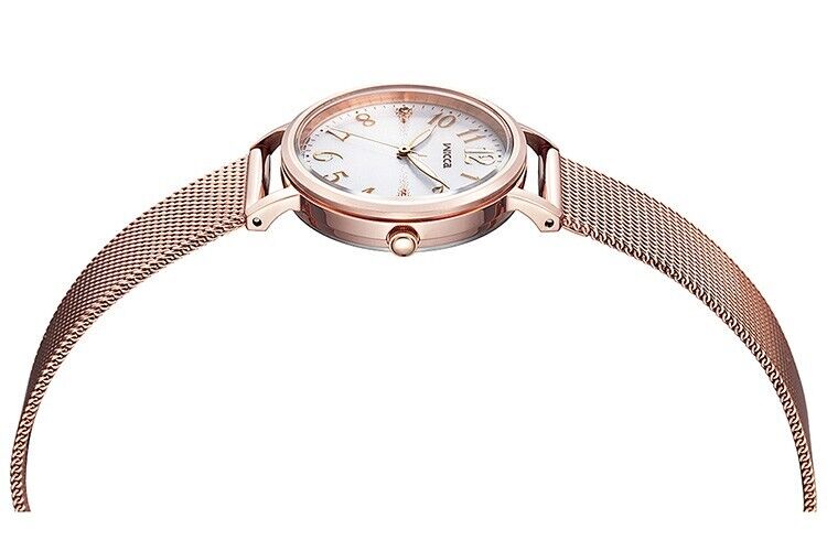 Citizen Wicca KP5-166-13 Pink Gold Mesh Band Solar Womens Watch New Japan