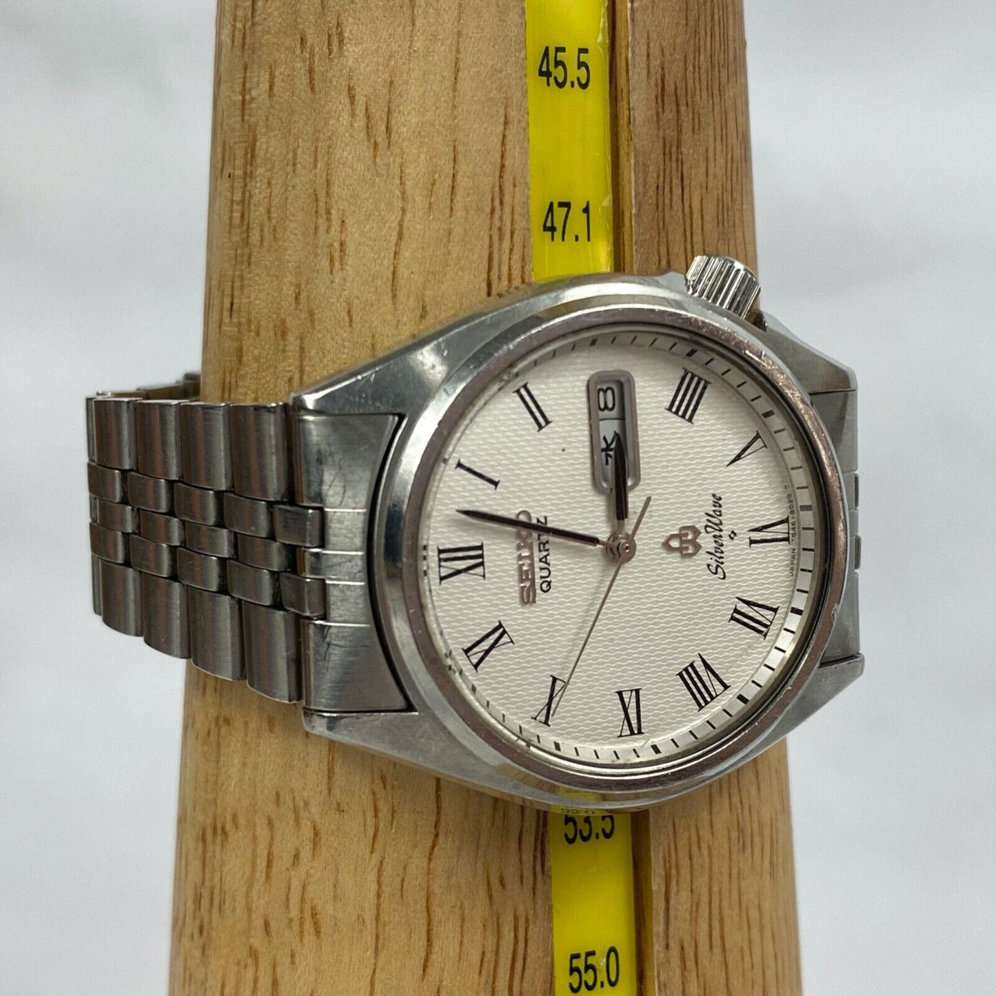 SEIKO Silver Wave 7546-8010 Day/Date Japan Quartz Mens Watch Vintage Excellent