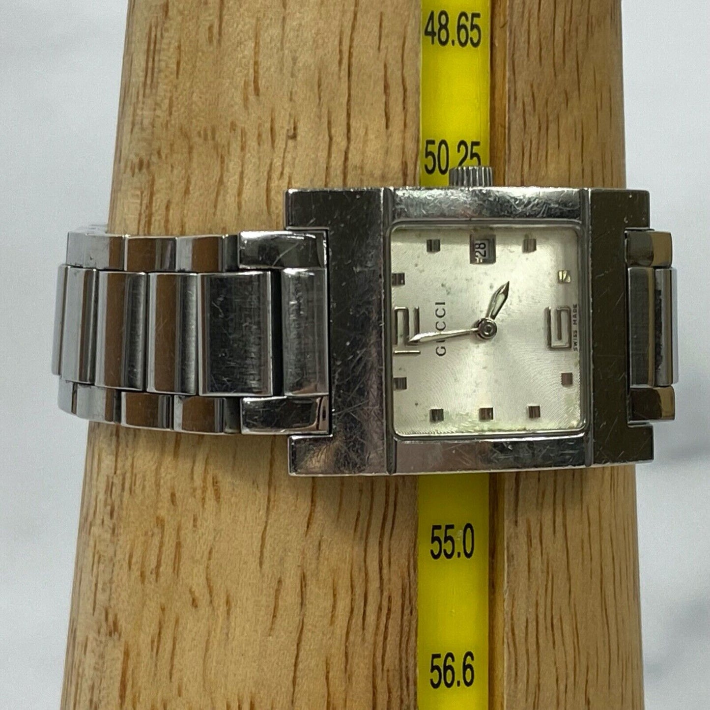 GUCCI 7700L Swiss Made Date Square Silver Quartz Womens Watch Vintage Excellent