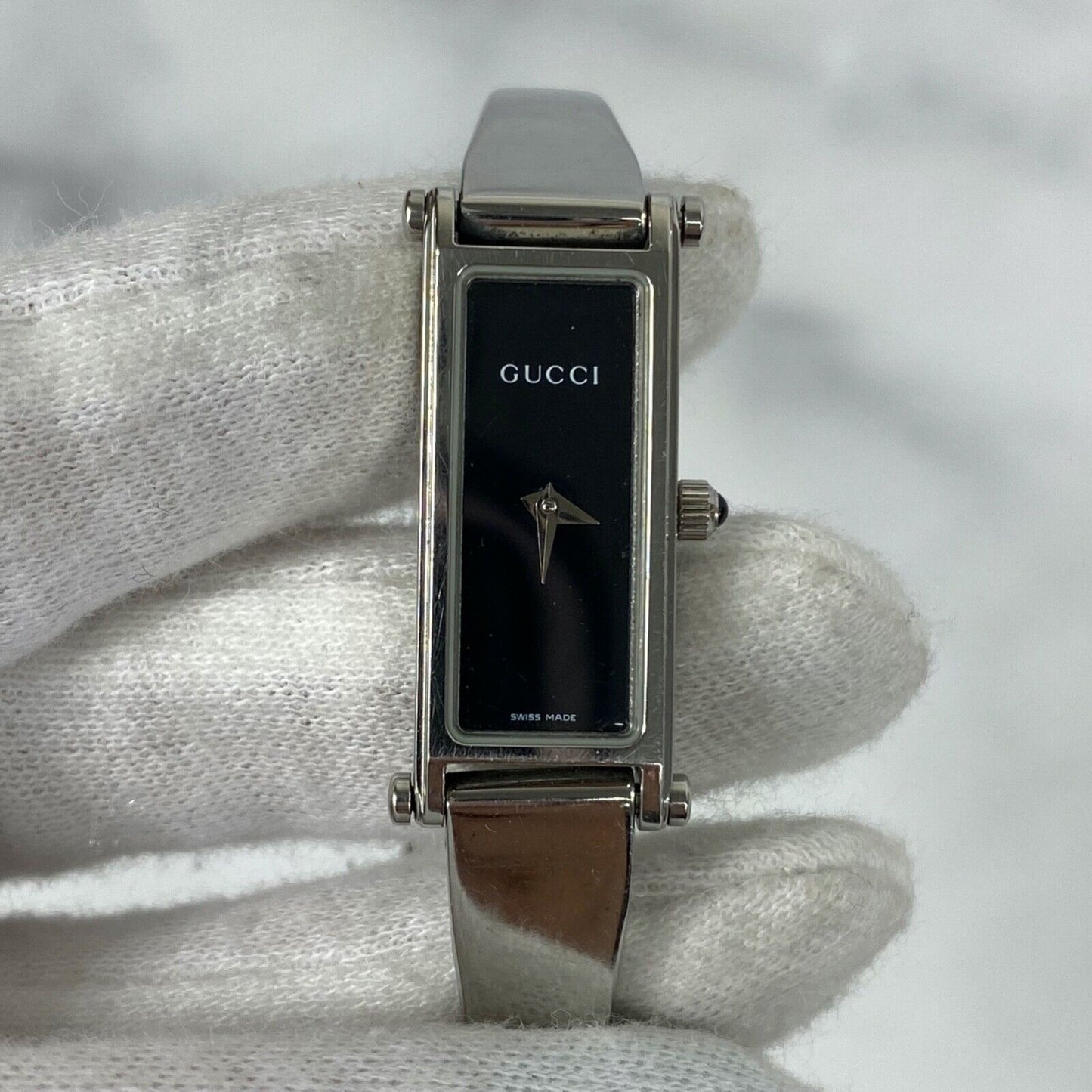 GUCCI 1500L Quartz Swiss Black Dial Rectangle Womens Watch Vintage Excellent