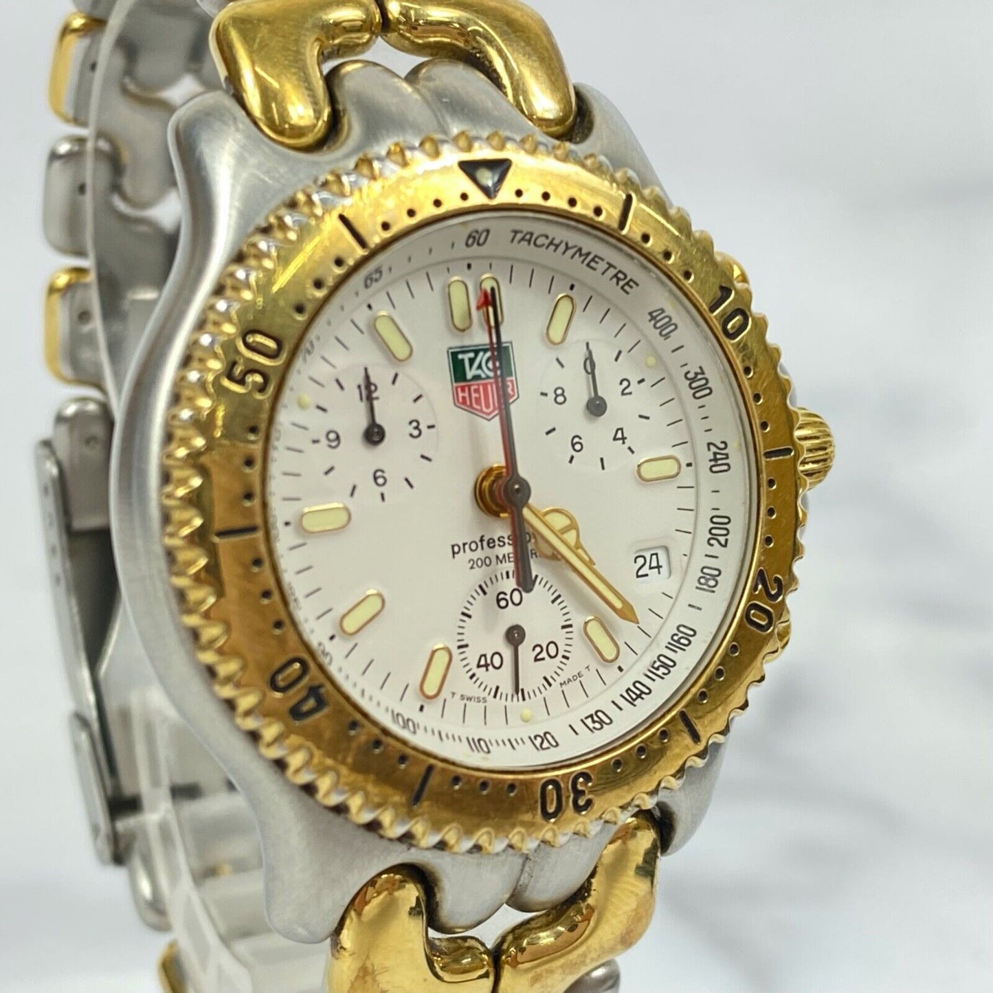 TAG HEUER CG1120 Chronograph White Dial Quartz Mens Watch Vintage Excellent