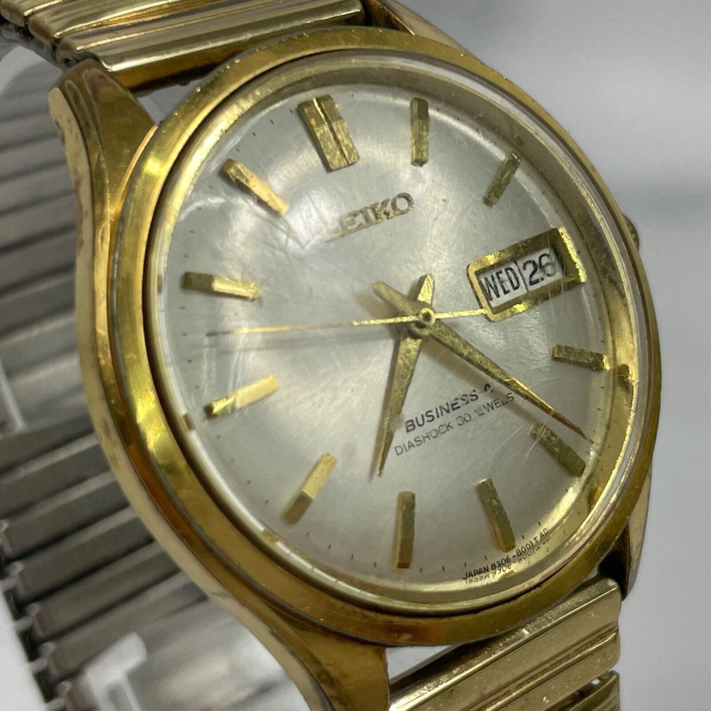 SEIKO BUSINESS A DiaShock 8306-8001 30J Automatic Mens Watch Vintage Excellent