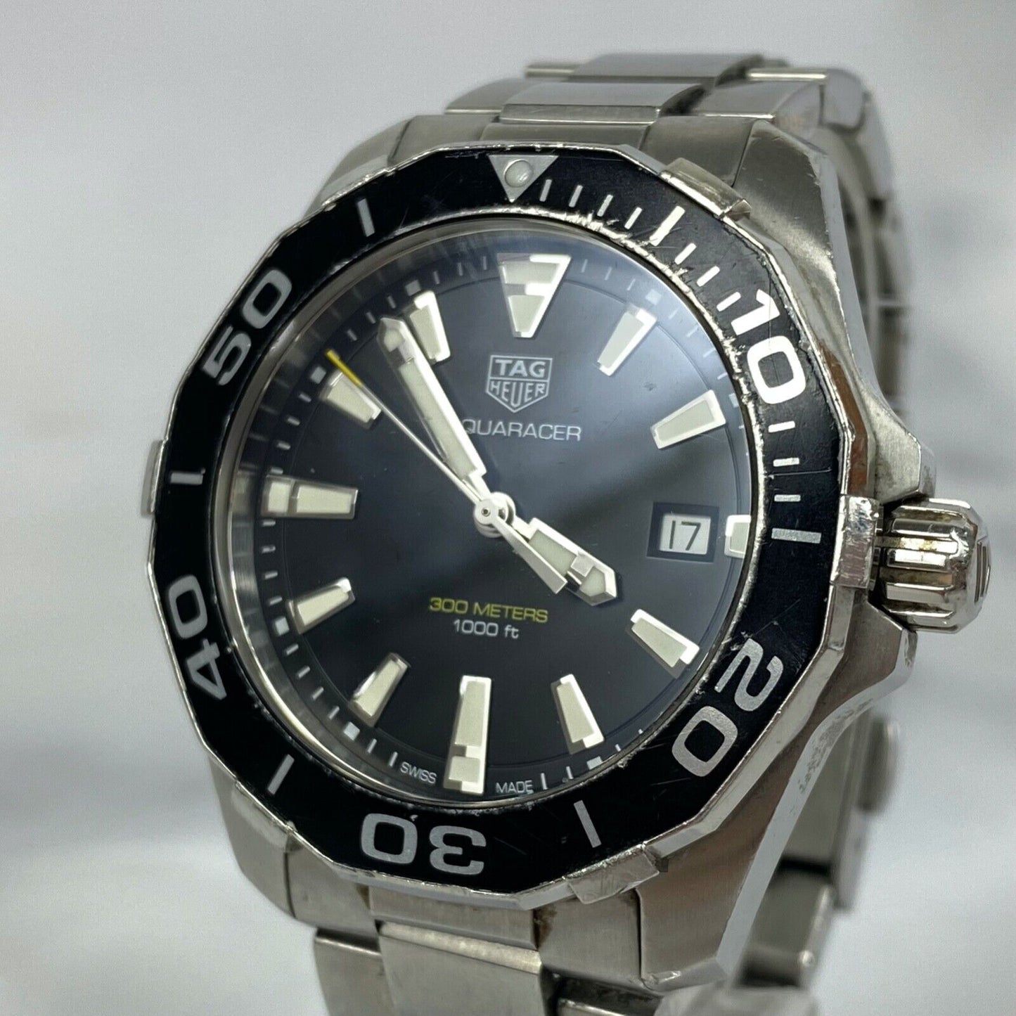 TAG HEUER WAY111A Aquaracer 300m 1000ft Date Quartz Mens Watch Vintage Excellent