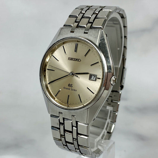 SEIKO GS Grand Seiko 9587-8000 Quartz Silver Date Mens Watch Vintage Excellent