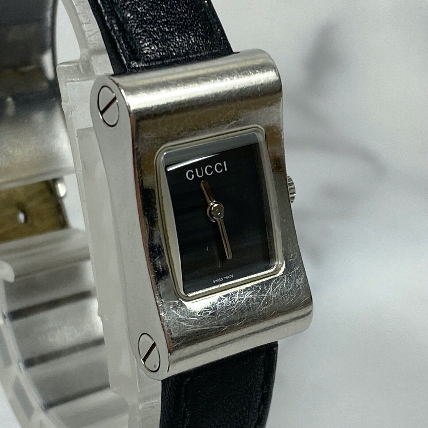 GUCCI 2300L Swiss Black Analog Rectangle Quartz Womens Watch Vintage Excellent